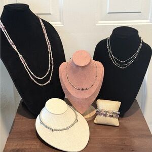 Silver Tone Amethyst Lilac Purple Faceted Glass Necklace Bracelet Jewelry Lot